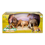 Playset Animal World Leon Tigre Elefante Jirafa Pack X 4