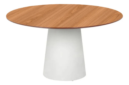 Mesa Cone Base Branca Tampo Lâmina Madeira Natural - 100cm