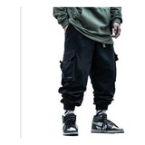 Negro Cargo Hombres Hip Hop Pantalones Skinny