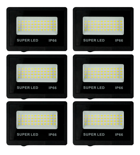 Kit 6 Refletor Led 100w Holofote Smd Prova Dágua Ip66 6500k