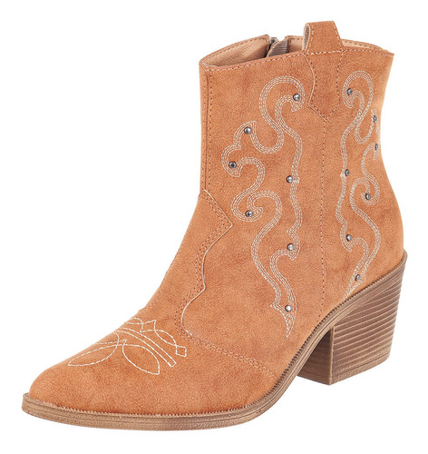 Bota Fem Country Texana Western Via Birigui Bordado Nobuck