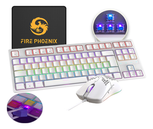 Kit Teclado E Mouse Gamer Mecânico Switch Blue Bk05 Branco