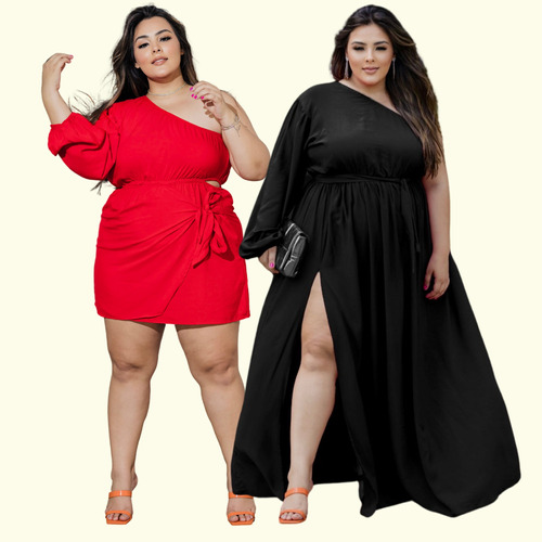 Kit 2 Vestidos Plus Size Curto Longo Tamanho Grande Gg Ao G2