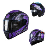 Casco Abatible Kov Cyborg Morado Para Moto Ceritificado Dot Color Violeta Tamaño Del Casco L (59-60cm)