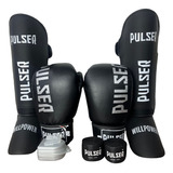 Kit Muay Thai Luva 12oz Caneleira Bandagem 5mt Bucal Pulser