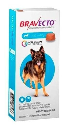 Antipulga Carrapato Bravecto 1000mg Cães 20 A 40kg Msd