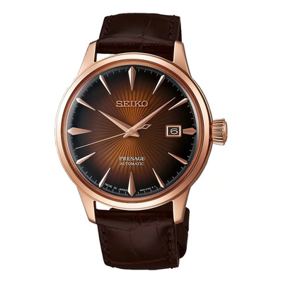 Relógio Seiko Presage Cocktail Time Com Mostrador Degradê Rosê E Pulseira Marrom Dourado