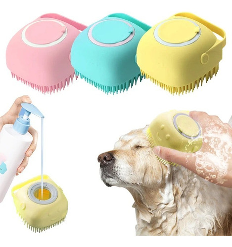 Cepillo Lavado Mascotas De Silicona Dispensador Jabon Suave