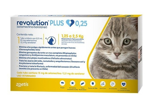 Antiparasitario Para Gatos Revolution Plus De 1,25 A 2,5 Kg 