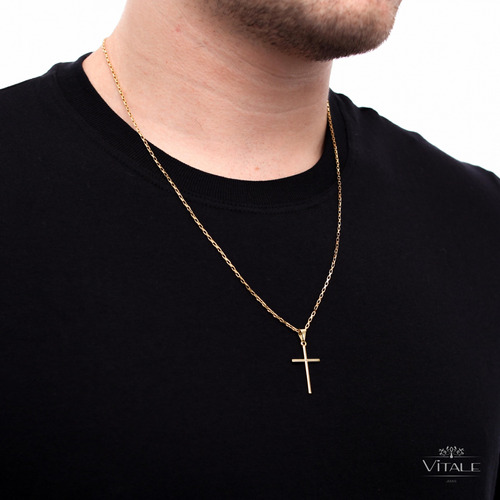 Conjunto Masculino Colar Cordão + Pingente Cruz Crucifixo