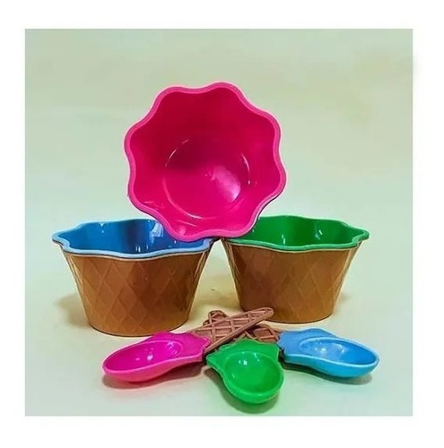 Set X3 Recipientes Para Helado Con Cuchara Fruta Taza Cocas 