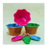 Set X3 Recipientes Para Helado Con Cuchara Fruta Taza Cocas 