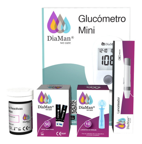 Glucómetro Diaman Mini + 50 Tiras Reactivas + 10 Lancetas