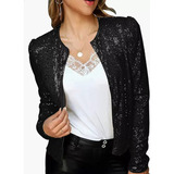 Chaqueta Corta Casual Con Cuello Alto Y Lentejuelas