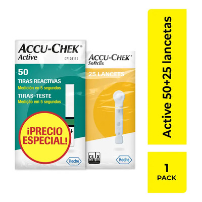 Promo Pack 50 Tiras Reactivas Accu-Chek Active + 25 Lancetas Softclix | Envío gratis