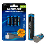 Pilas Recargables Nuwaus Con 4 Pilas Aaa Carga Rapida Tipo C