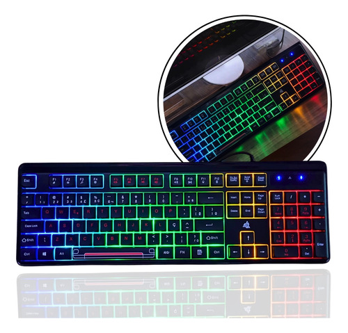 Teclado Gamer Silencioso Led Rgb Te130 Usb Pc Vídeogame