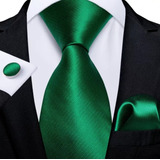 Corbata Color Verde Set Colleras Y Pañuelo Oferta