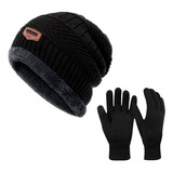 Kit Gorro Touca + Luva Inverno Lã Masculino Pelinho Frio