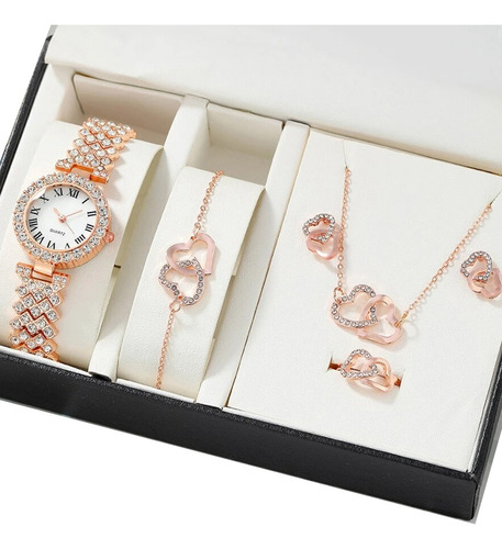 5 Piezas Reloj Con Caja Contiene Pulsera Regalo Para Mujer