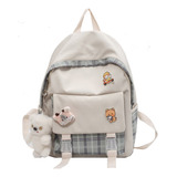 Mochila Kawaii Linda Con Pin Toro Oso Colgante Bolso Escolar