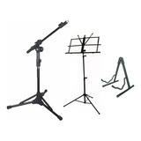 Pedestal Microfone Rmv + Estante Partitura + Suporte Violão