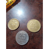 Momedas 25 Centavos Argentina.  1992, 1993, 2010, No Iman