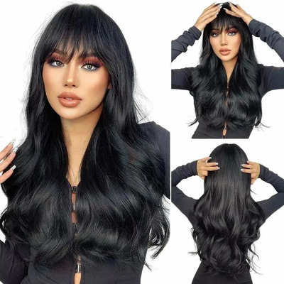 Peluca Larga Ondulada Natural Cabello Negro De Mujer Rizado | MercadoLibre