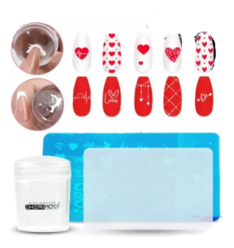 Kit De Placa Metal Para Stamping Sello Cherimoya Nails Art