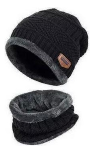 Touca De Inverno Gorro +cachecol Gola Frio Lã Forro Pelúcia