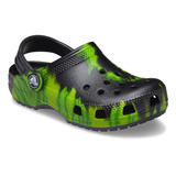 Zueco Crocs Classic Tie Dye Graphic Niños Black/lime Punch