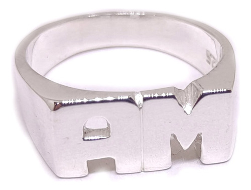 Anillo Sello Rectangular Con Iniciales - Plata 925