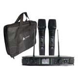 Kit Microfone Sem Fio De Mão Duplo Armer Ax802m Com Bag