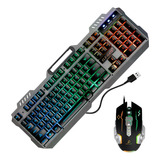 Teclado Y Mouse Gamer Usb Luces Led Rainbow Cn Soporte P Cel