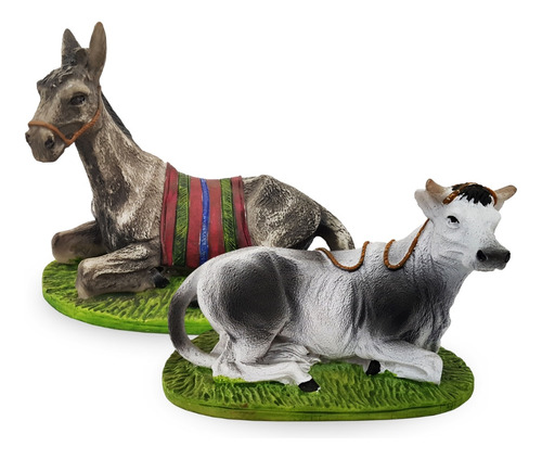 Presepio De Natal Animais Vaca E Burro Natalinos 20cm Resina