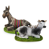 Presepio De Natal Animais Vaca E Burro Natalinos 20cm Resina