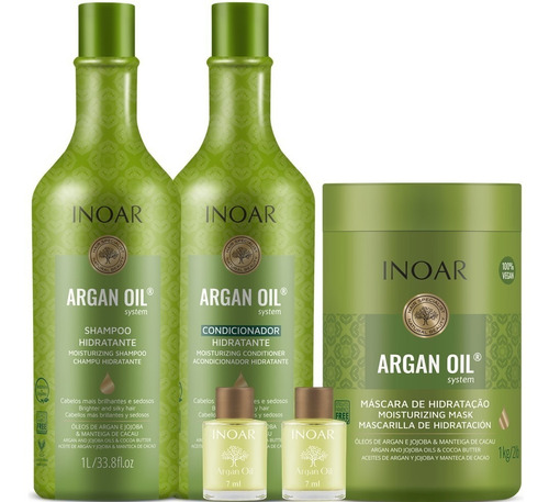 Kit Shampoo + Cond 1l E Máscara 1kg Argan Oil Inoar + Brinde