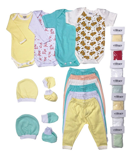 Kit 23 Pcs Body Calça Roupa De Bebê Algodão Enxoval Completo