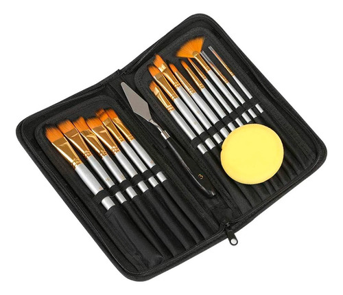 Set Pinceles 15 Piezas Pelo Sintético Acuarela Acrílico Oleo