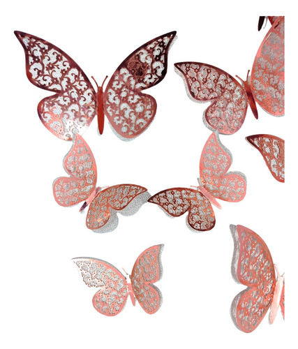 Mariposas Decorativas 3d  Papel Pared  Oro Rosa Plateado