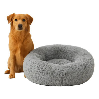 Cama Redonda Para Perro Gato Mascota Antiestrés Mr Wuff Gris 80 Cm | Meses sin interés