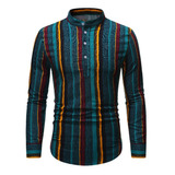 Camisa De Lino India Para Hombre Nueva, Delgada, Cuello De M