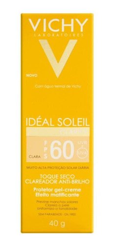 Protetor Solar Vichy Idéal Soleil Fps 60 Clarify 40 G