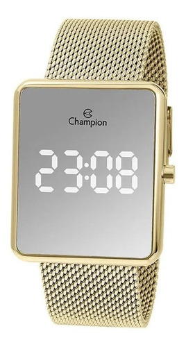 Relógio Champion Feminino Digital Led Dourado Quadrado + Nf