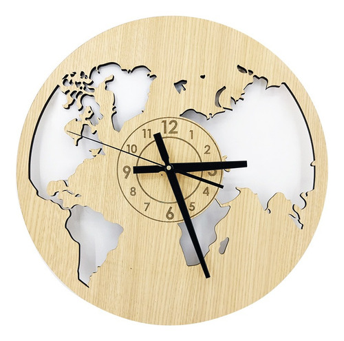 Reloj Mundo Planisfero Madera Calada Mdf 60x60cm