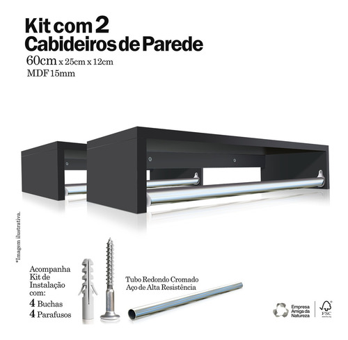 Kit 2 Arara Parede Cabideiro Madeira Para Lojas Closet