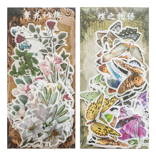 Pegatinas Washi Vintage Decoración Floral Y Mariposa Diy