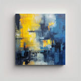 70x70cm Pintura Abstracta Azul Y Amarilla - Canva Concepto A