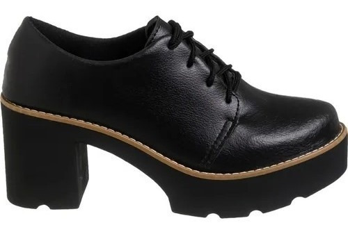 Sapato Feminino Oxford Salto Tratorado Sintético Confort