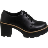 Sapato Feminino Oxford Salto Tratorado Sintético Confort